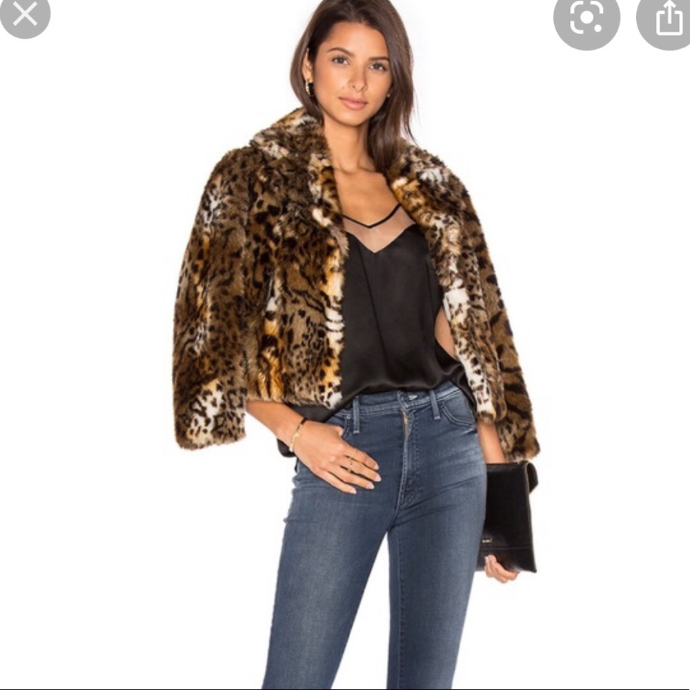 MOTHER The Boxy Crop Faux Fur Cheetah Jacket Small